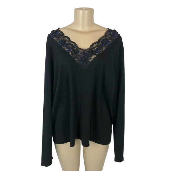 Coldwater Creek Sweaters - NWT‎ Coldwater Creek Silk Embroidered Lace Trim Sweater Size 3X V-Neck Knit Top
